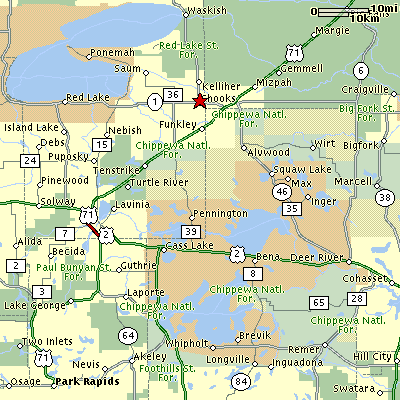 Map of Upper Red Lake Area, Royal Shooks Motel, Kelliher, Waskish